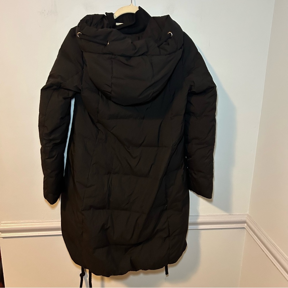 Zara Basic Black Hooded Down Zip-Up Jacket Size M… - image 4